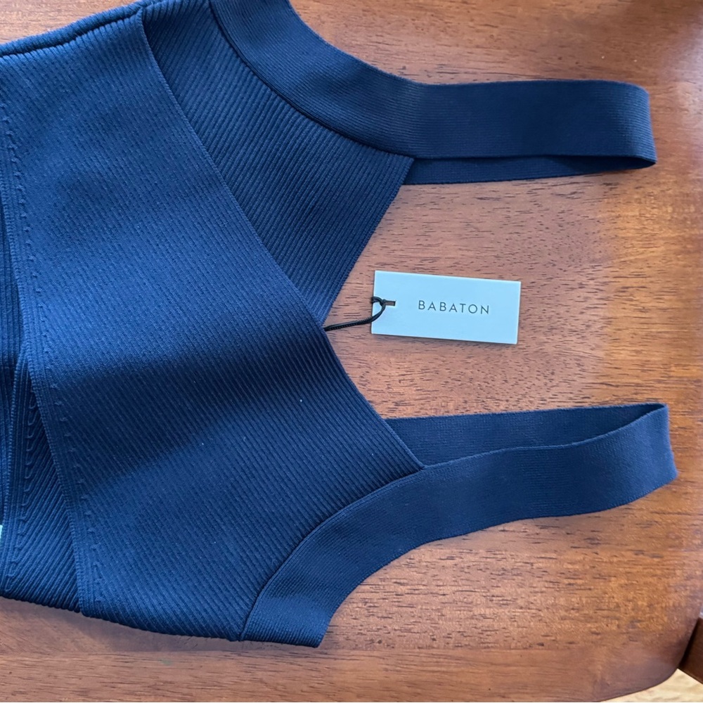 Babaton Deep Blue Ribbed Knit Crop Top
